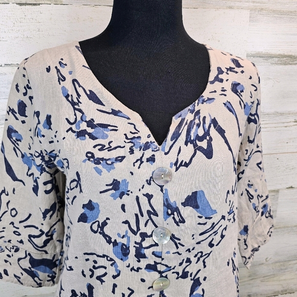 Luca Vanucci Linen Top Medium Beige Abstract Italian Minimalist Neutral V-Neck - Picture 7 of 12